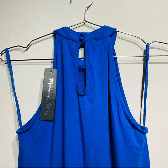 NWT Michael Stars Elegant Blue Sleeveless Top Size S.-Pleated Halter Shirt - Picture 3 of 9